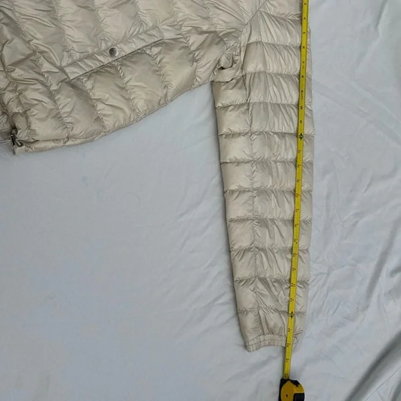 Moncler Beige Hooded Jacket with Gray and White Accents